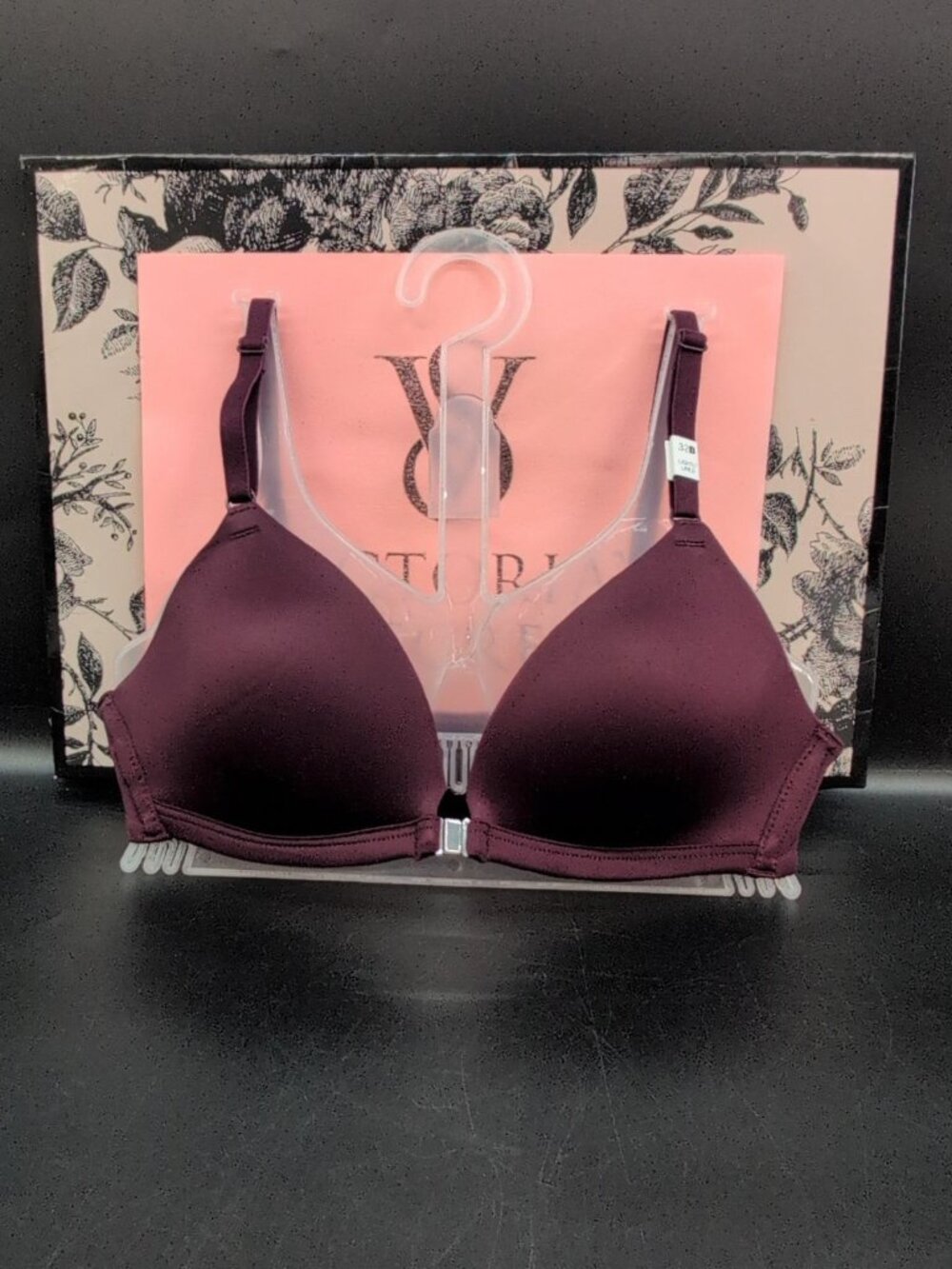 Victoria Secret Pink Wear Everywhere Lightly Lined Front Close Bra 32B Burgundy